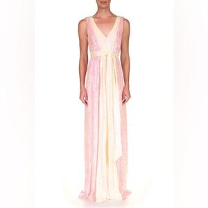 NWT Badgley Mischka sequin belted tie waist formal evening gown, size 12